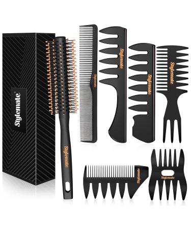 Stylemate Hair Styling Comb and Brush Set For Men - Quiff Roller Brush For Adding Volume  Mens Styling Combs For Quiff  Pompadour  Slicked-back  Fauxhawk  Undercut