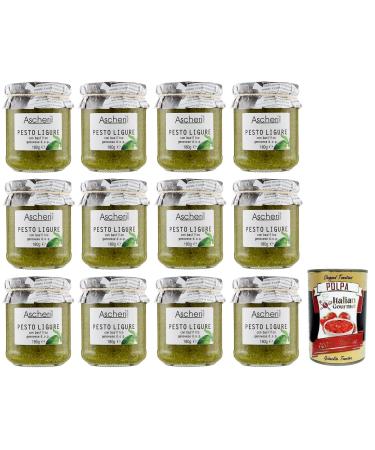 Italian Gourmet E.R. Ascheri 1960 Ligurian Pesto with Genoese Basil Basil Pesto Sauce 180 g Glass 180 g + Italian Gourmet Tomato Pulp Box 400 g