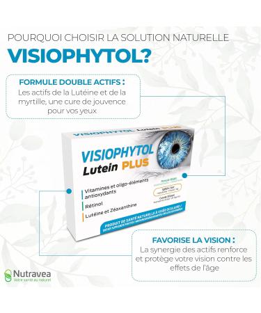 Visiophytol - Eye Health Dietary Supplement - Sight Vision Visual Comfort Glaucoma Cataract - Lutein Blueberry Zeaxanthin Selenium - Buy Online on GoSupps.com