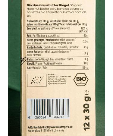 KoRo - Organic hazelnut puree bar 12 x 30 g - Buy Online on GoSupps.com