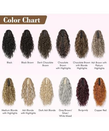 REECHO 18 Curly Wavy Ponytail Extension - Chocolate Brown with Blonde Highlights | Synthetic Clip-in Hairpiece for Women - Buy Online on GoSupps.com