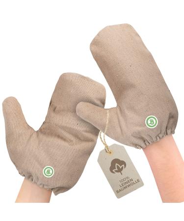 Massage hand shoes made of 100 % linen cotton 1 pair for skin-maintaining peeling massage-dry and wet applicable 100 % linen cotton