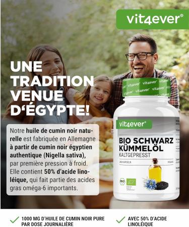 Organic black cumin oil - 240 vegan capsules - highly dosed: 1000mg of Egyptian black cumin oil per daily dose - including 50% linoleic acid - cold pressed - 100% vegetable - Buy Online on GoSupps.com