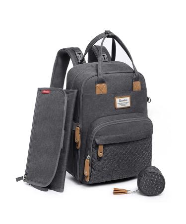 Ruvalino Baby diaper backpack diaper bag backpack with portable diaper pad pacifier holder and stroller belts baby bag multifunctional for mom and dad dark gray05