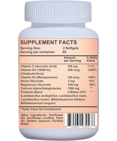 Liposomal Calcium AKG 1500mg, Vitamin C, D3, K2, Mg+ & Probiotics Supplement-120 Softgels - Buy Online on GoSupps.com