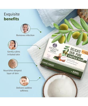 Delicate Skin Pure Castile Soap - Handmade with Tulsi Neem Coconut & Olive Oil | Cleansing & Rejuvenating Natural Soap for Sensitive Skin - Buy Online on GoSupps.com