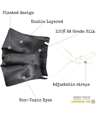 CELESTIAL SILK 100% Mulberry Silk Face Mask - Reusable Pleated Charcoal Gray Face Cover for Men & Women - Buy Online on GoSupps.com