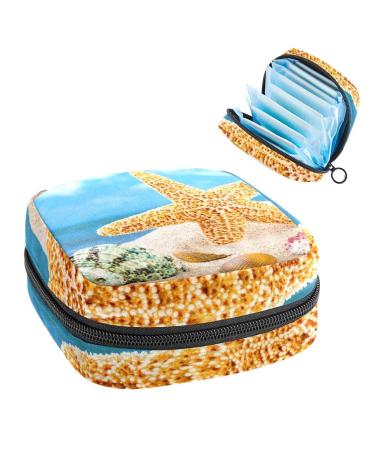 GIAPB Period Bag Sanitary Napkin Storage Bag Period Pouch Travel Makeup Bag Beach Shells Color5347