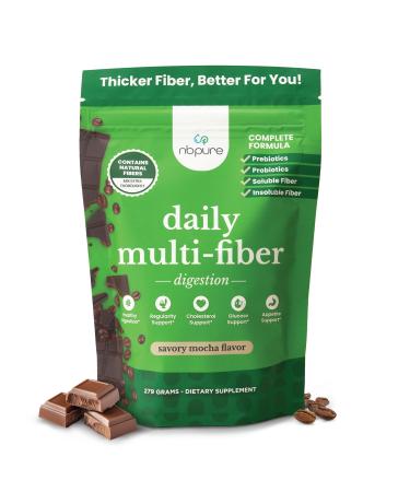 nbpure Daily Fiber Powder Blend for Digestive Health, Cholesterol Support, Healthy Weight Management - with Prebiotic, Insoluble, Soluble Fiber + 4 Probiotic Strains, Savory Mocha, Gusset, 45 Servings Savory Mocha 9.52 Ounc
