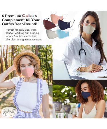 BigSmile Women's Cloth Face Masks - Washable, Reusable & Adjustable 5 Pack - Buy Online on GoSupps.com