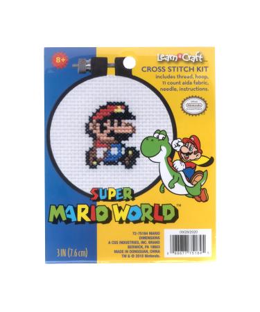 Dimensions 72-75184 Arts and Crafts Super Mario Bros Counted Cross Stitch Kit for Beginners, 11 Count White Aida, 3''D