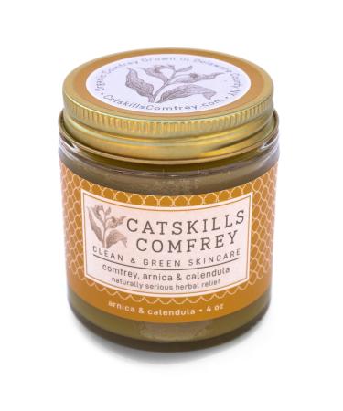 Catskills Comfrey Arnica & Calendula (4oz) 3 in 1 Comfrey Salve for Bone Healing Organic Comfrey Oil Cream Only 4 Natural Ingredients Home-Grown & Home-Made Multi-use Natural Skincare 4 Ounce