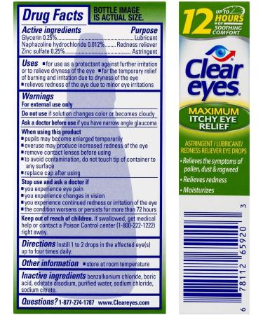 Clear Eyes Itchy Eye Relief 0.5oz - Alleviates Dryness Burning Redness & Irritations - Fast Shipping Worldwide - Buy Online on GoSupps.com
