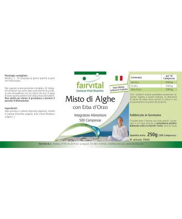 Fairvital | Seaweed mix with 3000mg Spirulina 1000mg Chlorella & 1000mg Barley Grass per daily dose - VEGAN - 500 tablets - Buy Online on GoSupps.com