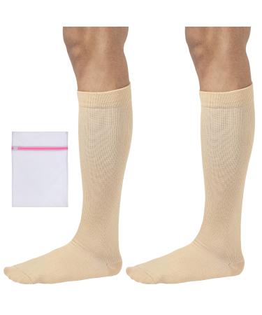 360 RELIEF - Flight Compression Socks Supports | Blood Circulation Travel Work L-XL 2Pairs-Beige