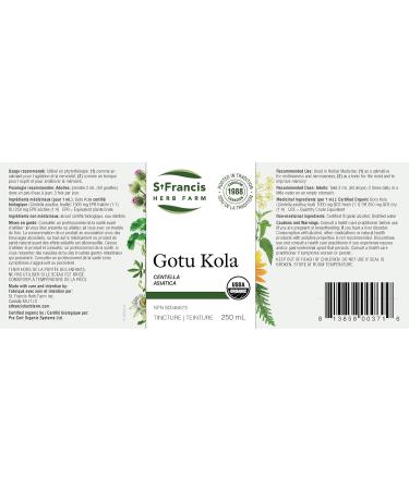 St Francis Herb Farm - Gotu Kola (Centella asiatica leaf) Certified Organic Herbal Tincture Extract Gotu Kola is used in Herbal Medicine as a calmative for restlessness and nervousness and also as a tonic for the mind and to improve memory (250 ml)  - Buy Online on GoSupps.com