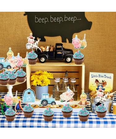 24 Pcs Farm Animal Cupcake Toppers Blue Cupcake Picks for Boys Animal Theme Barnyard Baby Shower Birthday Party Cake Decoration Supplies - Buy Online on GoSupps.com