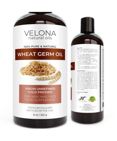 velona Wheat Germ Oil USP Grade 8 oz | Natural source of Vitamin E |100% Pure Carrier Oil | Unrefined  Cold Pressed | Cooking  Face  Hair  Body & Skin Care