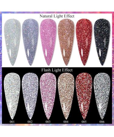Reflective Glitter Gel Polish Set - Holographic Sparkly Nail Polish - UV LED Soak Off Gel in 6 Colors - Buy Online on GoSupps.com
