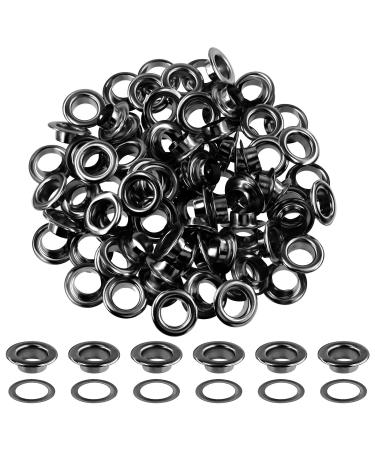 Hilitchi 200Pcs 1/2 Inch - 12mm Gun-Black Thicken Grommet Eyelets Metal Eyelets with Washers Assortment Kit, Hole Self Backing Eyelet for Bead Cores, Clothes, Leather, Canvas Gun-Black 1/2 Inch - 12mm