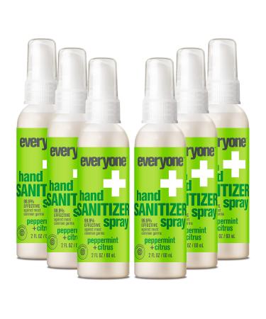 Everyone Hand Sanitizer Spray 2 Ounce (Pack of 6) Peppermint and Citrus Plant Derived Alcohol with Pure Essential Oils 99% Effective Against Germs