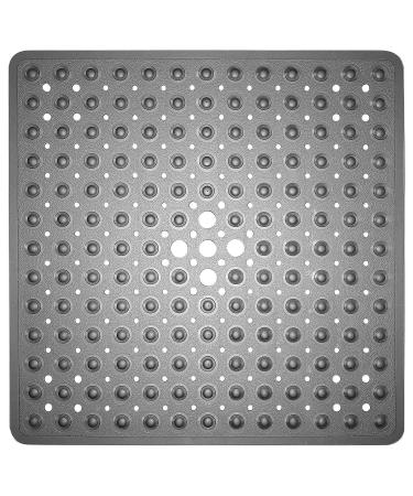 YINENN Shower Mat Square Bathroom Mats 21 x 21 inches with Suction Cups and Drain Holes, Non Slip and Washable for Showers (Clear Gray)