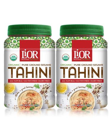 LiOR Certified Organic Tahini | 100% Pure Stone Ground Sesame | Best for Hummus, Dressings, Sauce | Single-Sourced Ethiopian Origin | Vegan | Paleo | Kosher | 16oz Jar (Pack of 2)