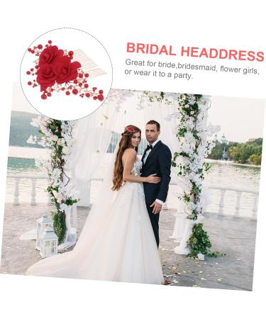 DOITOOL Red Rose Flower Hair Clip Comb Artificial Pearl Hair Comb Red Rose Hair Clip Bridal Accessories Chinese Style Hair Accessories Tiara Floral Hairpin Dress Flowers Bride - Buy Online on GoSupps.com