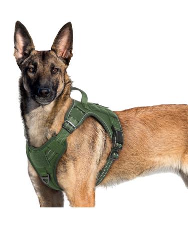 Rabbitgoo dog harness Large dogs anti -train crockery dog adjustable with handles widened robust and wear -resistant tactical dog harness with metal buckles for hiking (XL green) XL (1 pack)
