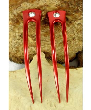 JWL Anodized Aluminum Two Prong Curved Hair Forks - Set of 6 in Hawaiian Style (Red) - Buy Online on GoSupps.com