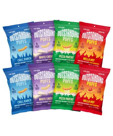 Outstanding Foods Outstanding Puffs - Plant Based Protein Snacks - Gluten Free, Soy Free, No Cholesterol, Non-GMO, No Trans Fat and Dairy Free - 1.25 oz, Variety Pack of 8 Variety Pack 1.25 Ounce (Pack of 8)