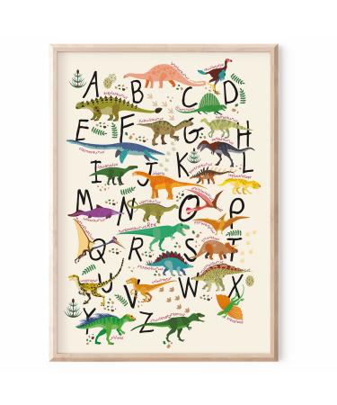 MeinBaby123 ABC Dino Poster Children's Room DIN A2 Dinosaur Poster Alphabet Learning Poster Pictures Children's Room for Boys Dino Decoration Pictures Children's Room (Dino ABC Poster - 2) A2 Dino ABC Poster - 2