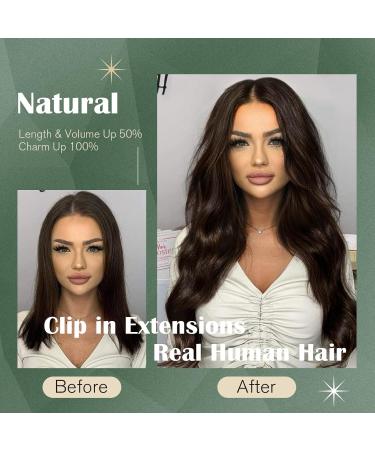 Ugeat Clip-In Brown Hair Extensions | 45cm Remy Real Hair 120g 7 Pieces - Thick & Luxurious #2 - Buy Online on GoSupps.com