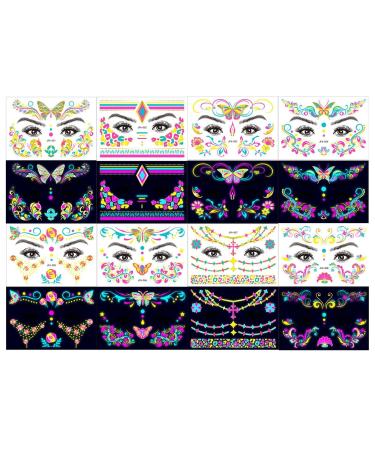 MONEY MONEY Neon Glow Face Stickers - UV Neon Fluorescent Makeup Face Decals Supplies Glowing Waterproof Decals for Halloween Festival Bar