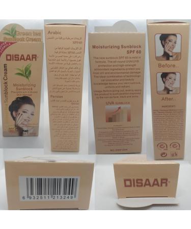 DISAAR BEAUTY Sunblock Cream Refreshing Sunscreen Face Neck Arms Skin Damage SPF 60/90 PA++ UVA/UVB Protection 40ml/1.35fl.oz (SPF 60 Green Tea Sunblock Cream) - Buy Online on GoSupps.com