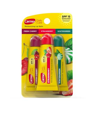 Carmex Daily Care Moisturizing Lip Balm Pack Lip Balm With Sunscreen in Fresh Cherry Strawberry and Wintergreen -0.35 Ounce (Pack of 3) 1