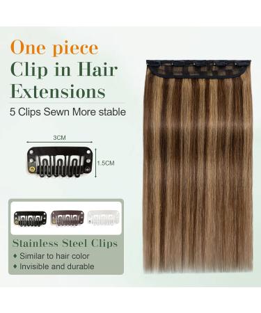 Benehair Clip in Human Hair Extensions Natural Real Hair Clip in 8Inches 40g Hair Extensions Clip In One Piece 5 Clips Human Hair Extension with Clip for Women Medium Brown Mixed Dark Blonde #4P27 - Buy Online on GoSupps.com