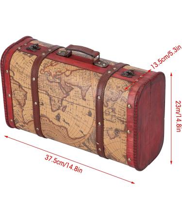 Vintage Composite Wood Portable Suitcase with Map Pattern - Stylish Storage Chest for International Shipping - Buy Online on GoSupps.com