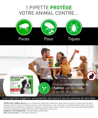 FRONTLINE Combo Dog - Anti Flea Anti-Tick - Protects Habitat1 Eliminates Fleas for 8 Weeks/Ticks for 4 Weeks - For Dogs +40 kg - Made in France - 4 Pipettes - Buy Online on GoSupps.com