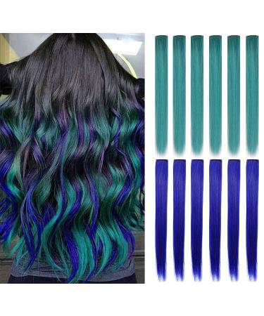 Shop 21-Inch Shkjchp Colored Clip-In Hair Extensions - Vibrant Blue & Dark Turquoise Highlights for Girls | 12PCS Party Hair Accessories - Buy Online on GoSupps.com