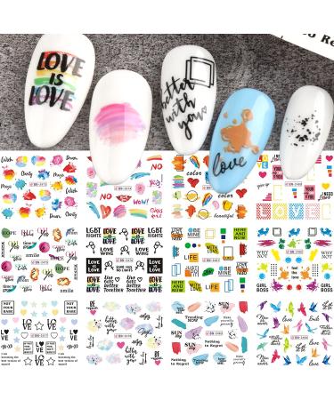 Gay Pride Nail Art Stickers Decals Water Transfer Slider Oil Painting Graffiti LGBT Love Slogan Designs for Valentines Day Nail Decorations Manicure Decor for Women Girls 12 Sheets (A)