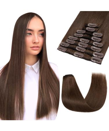 UK fashion shop Extensions Real hair clip in hair extensions 100% remy real hair thin 8 tresse 18 clips smooth 50cm / 70g (#4 chocolate brown) - Buy Online on GoSupps.com