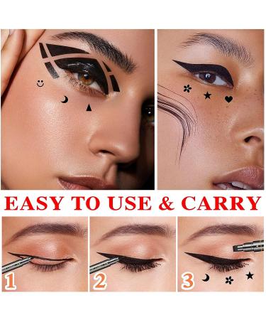 NVLEPTAP 6 Pcs Double-headed Eyeliner Stamps Set - Black Liquid Eye Liner Pen for Long Lasting Makeup | Waterproof & Smudge-proof | Variety of Stamp Designs for Women - Buy Online on GoSupps.com