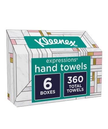 Kleenex Expressions Disposable Paper Hand Towels, Paper Hand Towels for Bathroom, 6 Boxes, 60 Hand Towels per Box (360 Total Tissues)
