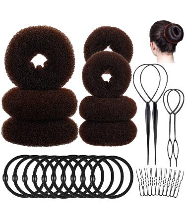 31pcs donut hair bun maker set hairstyling hairstyle help set donut hair bun braille lichenhilfe hair dutt pillow small donut hair bun maker set hair knot set for children girls women brown - Buy Online on GoSupps.com