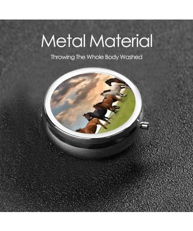 Mini Round Horse Print Pill Box - 3 Compartment Travel Organizer for Medicine - Portable Pill Case for Home & Office - Buy Online on GoSupps.com