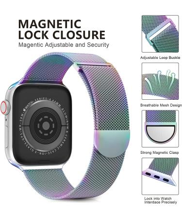 OULUOQI Stainless Steel Mesh Loop Magnetic Clasp Band for Apple Watch 42mm/44mm/45mm - Multicolour - Buy Online on GoSupps.com