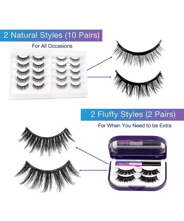 Asani Magnetic Eyeliner and Eyelashes Kit - 10 Reusable Natural Lashes, 2 Fluffy Magnetic Lashes, 2 Tubes of Magnetic Eyeliner, Scissors, Tweezers & Mirror Case - Buy Online on GoSupps.com