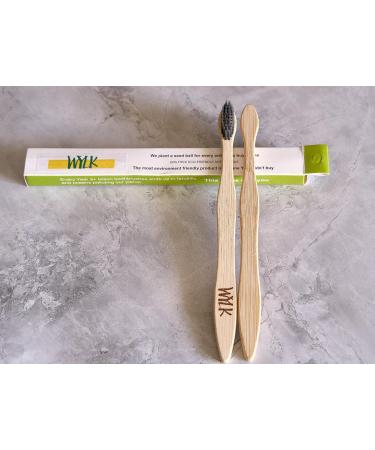Soft Bamboo Toothbrush Set - Charcoal Infused Bristles | Eco-Friendly Pack of 2 - International Shipping Available - Buy Online on GoSupps.com