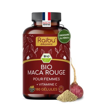 Maca du P rou BIO - 180 g lules de Maca Rouge - quilibre hormonal f minin - 3.200mg par jour ( quivalent 12.800mg de racine du P rou) - Avec vitamine C naturelle - Sans gluten & sans OGM